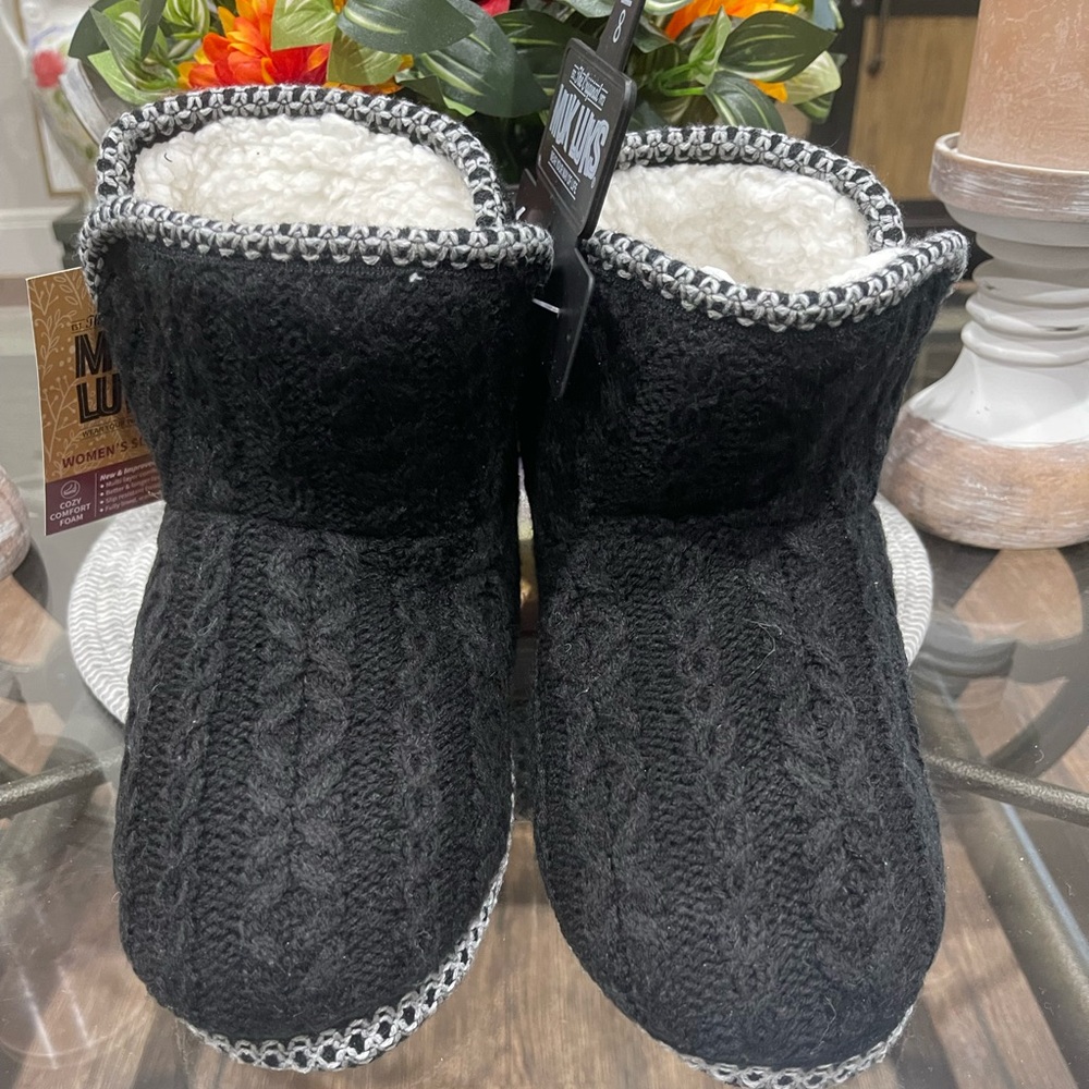 Muk Luks Black Cable Knit Slippers